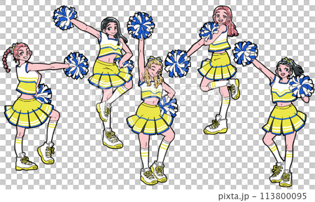 Set of cheerleaders posing with smiles - Stock Illustration [113800095 ...