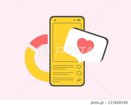 Social media engagement rate. SMM KPIs metrics, statistics and trends for better analysis and performance tracking. Social media ROI, benchmark engagement rate and audience growth metrics illustration 113800598