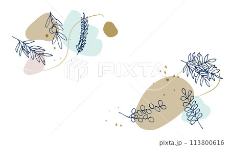 草木のベクターイラスト背景。アースカラーの韓国風おしゃれな背景。線画の草木イラスト。のイラスト素材 [113800616] - PIXTA