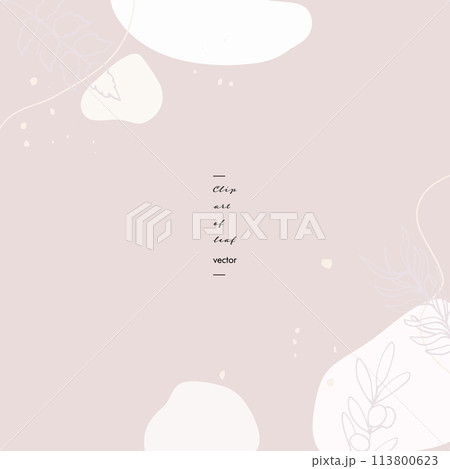 草木のベクターイラスト背景。アースカラーの韓国風おしゃれな背景。線画の草木イラスト。 113800623