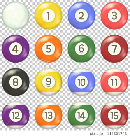 ビリヤードボールのイラストセット 113801748
