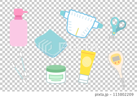 Baby skin care product illustration set 113802209