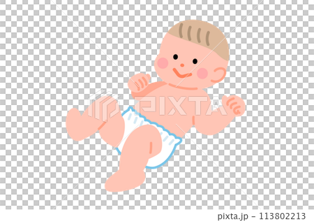 おむつをはいた赤ちゃんのイラスト おむつをはいた赤ちゃんのイラスト 113802213