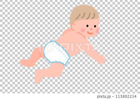 おむつをはいた赤ちゃんのイラスト おむつをはいた赤ちゃんのイラスト 113802214