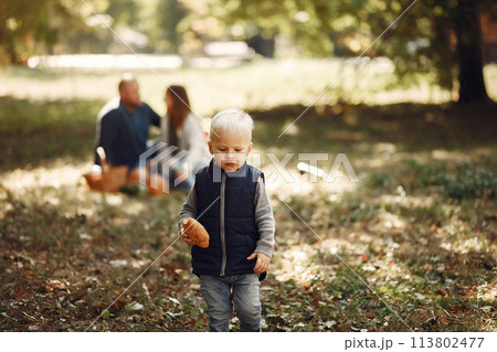Family with little son in a autumn park 113802477