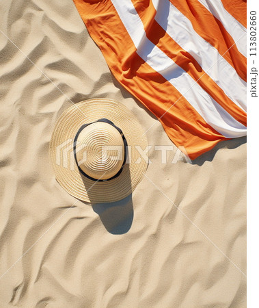 Sunbathing on a beach towel Sunbathing on a beach towel 113802660