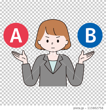 AとBを比べるスーツ姿の女性のイラスト 113802756