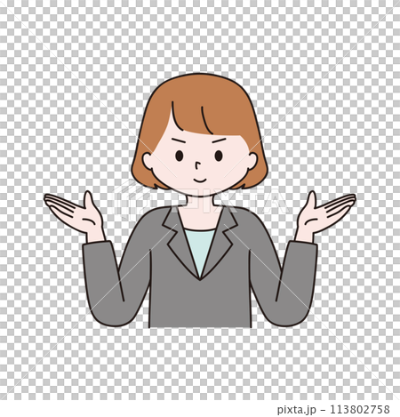 両手を広げるスーツ姿の女性のイラスト 113802758