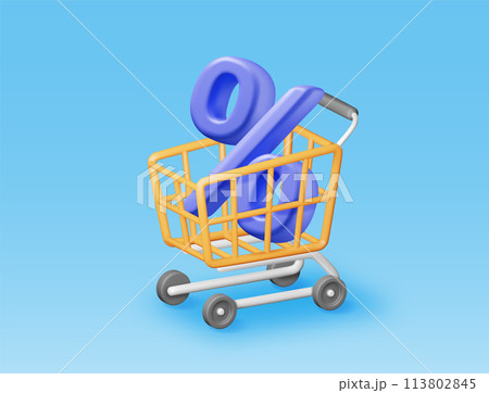 3D shopping basket with percentage symbol 113802845
