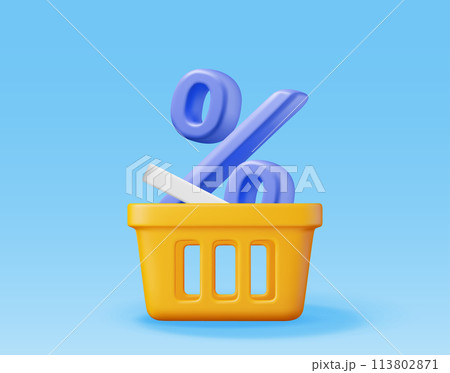 3D shopping basket with percentage symbol 3D shopping basket with percentage symbol 113802871