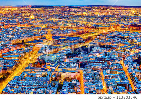 View from the Montparnasse tower on Paris in early spring. 113803346