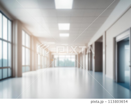 Light blurred background. Blur The hall of an office or medical institution,hospital with panoramic windows Light blurred background. Blur The hall of an office or medical institution,hospital with panoramic windows 113803654