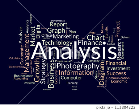 Analysis word cloud template. Business model concept vector background. 113804222