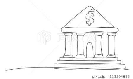 Bank building One line drawing isolated on white background 113804656