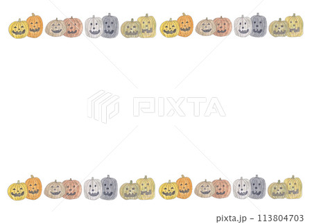 水性ペンと透明水彩絵具で描いたハロウィンのかぼちゃのオバケのモダンなAフレームイラストM 水性ペンと透明水彩絵具で描いたハロウィンのかぼちゃのオバケのモダンなAフレームイラストM 113804703