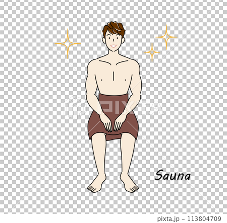 A refreshing man who loves saunas and is shining brightly after refreshing his body and mind in the sauna. A refreshing man who loves saunas and is shining brightly after refreshing his body and mind in the sauna. 113804709