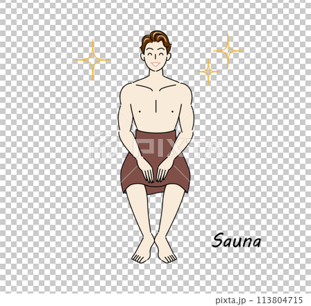 サウナで身も心もリフレッシュしてキラキラと輝いているサウナ好きの爽やかな男性 ととのう サウナ男子 サウナで身も心もリフレッシュしてキラキラと輝いているサウナ好きの爽やかな男性 ととのう サウナ男子 113804715