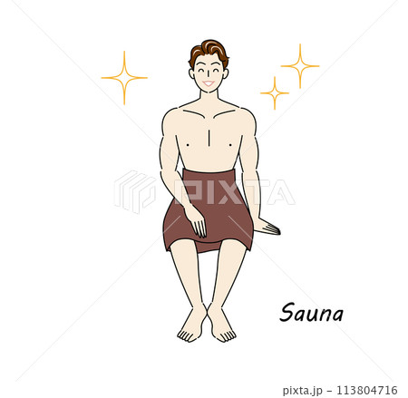サウナで身も心もリフレッシュしてキラキラと輝いているサウナ好きの爽やかな男性 ととのう サウナ男子 サウナで身も心もリフレッシュしてキラキラと輝いているサウナ好きの爽やかな男性 ととのう サウナ男子 113804716