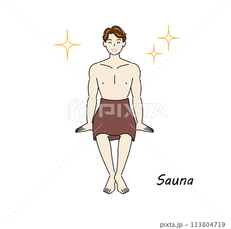 サウナで身も心もリフレッシュしてキラキラと輝いているサウナ好きの爽やかな男性 ととのう サウナ男子 サウナで身も心もリフレッシュしてキラキラと輝いているサウナ好きの爽やかな男性 ととのう サウナ男子 113804719