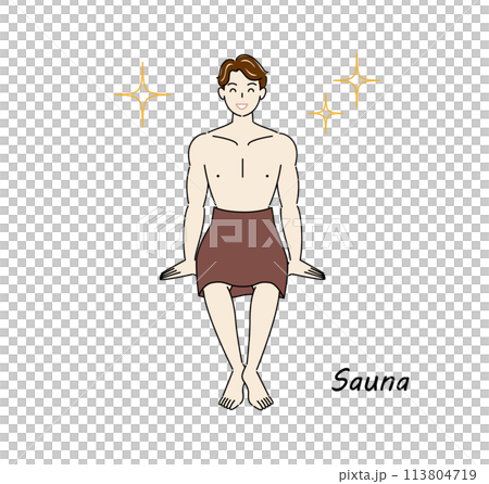 サウナで身も心もリフレッシュしてキラキラと輝いているサウナ好きの爽やかな男性 ととのう サウナ男子 サウナで身も心もリフレッシュしてキラキラと輝いているサウナ好きの爽やかな男性 ととのう サウナ男子 113804719