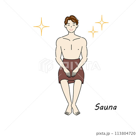 サウナで身も心もリフレッシュしてキラキラと輝いているサウナ好きの爽やかな男性 ととのう サウナ男子 サウナで身も心もリフレッシュしてキラキラと輝いているサウナ好きの爽やかな男性 ととのう サウナ男子 113804720