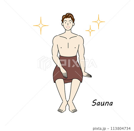 サウナで身も心もリフレッシュしてキラキラと輝いているサウナ好きの爽やかな男性 ととのう サウナ男子 サウナで身も心もリフレッシュしてキラキラと輝いているサウナ好きの爽やかな男性 ととのう サウナ男子 113804734