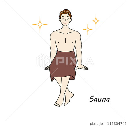 サウナで身も心もリフレッシュしてキラキラと輝いているサウナ好きの爽やかな男性 ととのう サウナ男子 113804743