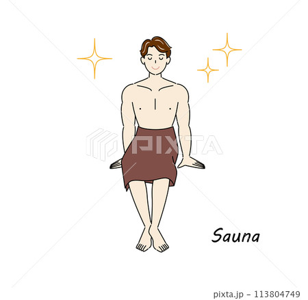 サウナで身も心もリフレッシュしてキラキラと輝いているサウナ好きの爽やかな男性 ととのう サウナ男子 サウナで身も心もリフレッシュしてキラキラと輝いているサウナ好きの爽やかな男性 ととのう サウナ男子 113804749