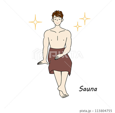 サウナで身も心もリフレッシュしてキラキラと輝いているサウナ好きの爽やかな男性 ととのう サウナ男子 サウナで身も心もリフレッシュしてキラキラと輝いているサウナ好きの爽やかな男性 ととのう サウナ男子 113804755