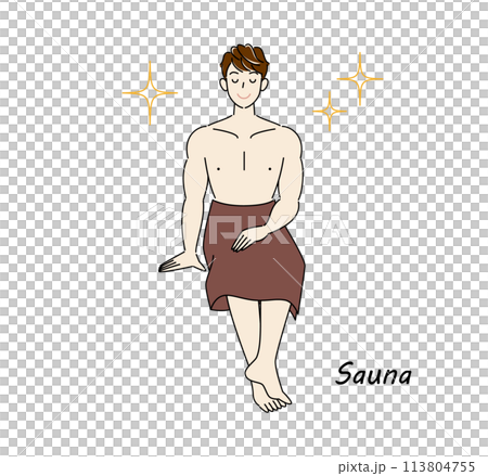 サウナで身も心もリフレッシュしてキラキラと輝いているサウナ好きの爽やかな男性 ととのう サウナ男子 サウナで身も心もリフレッシュしてキラキラと輝いているサウナ好きの爽やかな男性 ととのう サウナ男子 113804755