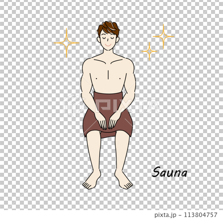 A refreshing man who loves saunas and is shining brightly after refreshing his body and mind in the sauna. 113804757