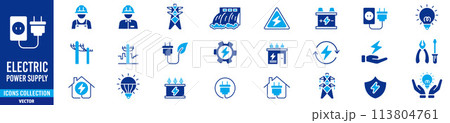 Electricity set of icons. Vector icons in flat  113804761