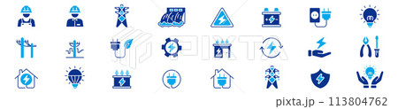 Electricity set of icons. Vector icons in flat  113804762