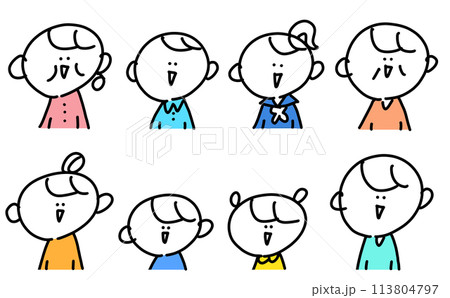 可愛い笑顔の人々 三世代 上半身 セット シンプルな線画イラスト 可愛い笑顔の人々 三世代 上半身 セット シンプルな線画イラスト 113804797