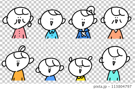 可愛い笑顔の人々 三世代 上半身 セット シンプルな線画イラスト 可愛い笑顔の人々 三世代 上半身 セット シンプルな線画イラスト 113804797
