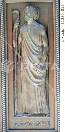 Saint Eusebius, relief on the door of St. Catherine's Church in Bethlehem, Israel Saint Eusebius, relief on the door of St. Catherine's Church in Bethlehem, Israel 113804813