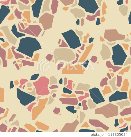 Terrazzo imitation seamless pattern. Realistic marble texture with stone fragments 113805034