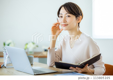 テレワーク　女性　仕事 113805105