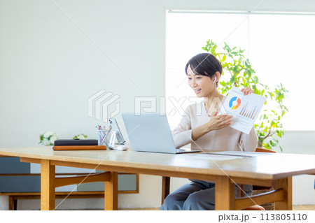 テレワーク　女性　仕事 113805110