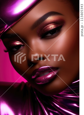 Fashion Portrait closeup of beautiful black woman. Beauty african face. 113805343