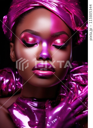 Fashion Portrait closeup of beautiful black woman. Beauty african face. 113805344