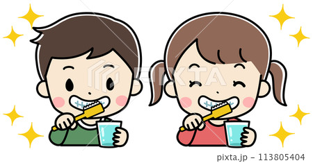 歯みがきをする子供たちのイラスト 歯みがきをする子供たちのイラスト 113805404
