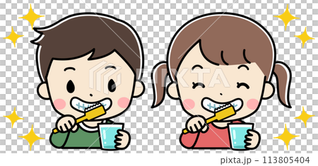 Illustration of children brushing their teeth Illustration of children brushing their teeth 113805404
