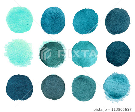 Set of Blue mint watercolor circles isolated on a white background. Watercolour blue, mint, green circles 113805657