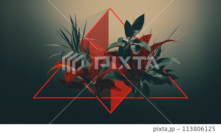 Floral and geometric abstract toned background. Generative AI 113806125