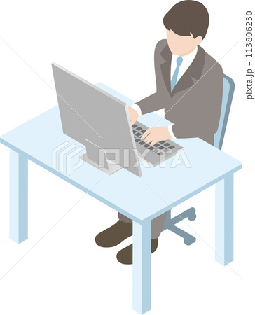 ビジネス アイソメトリック 人物 男性 スーツ パソコン デスク オフィス 職業 仕事 イラスト素材 ビジネス アイソメトリック 人物 男性 スーツ パソコン デスク オフィス 職業 仕事 イラスト素材 113806230