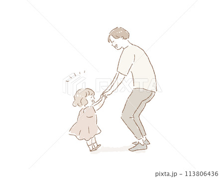 手を繋いだ親子、男性(父親)と小さい女の子 手を繋いだ親子、男性(父親)と小さい女の子 113806436