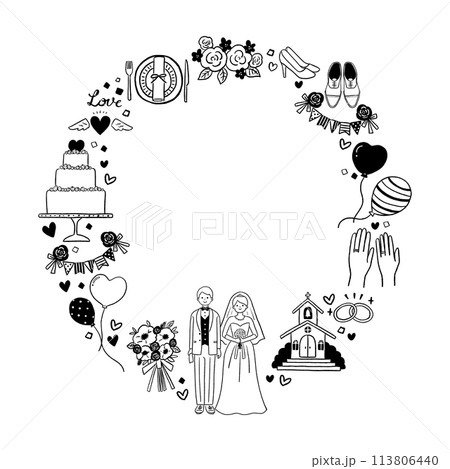 ウエディングのイラストのフレーム　線画 113806440