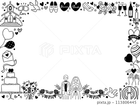 ウエディングのイラストのフレーム　線画 113806445