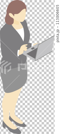 商務等距人女性筆記型電腦工作職業套裝插畫素材 113806605